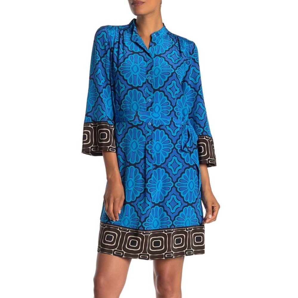 TRINA TURK Tejano Waist Tie Print Silk Dress S NEW